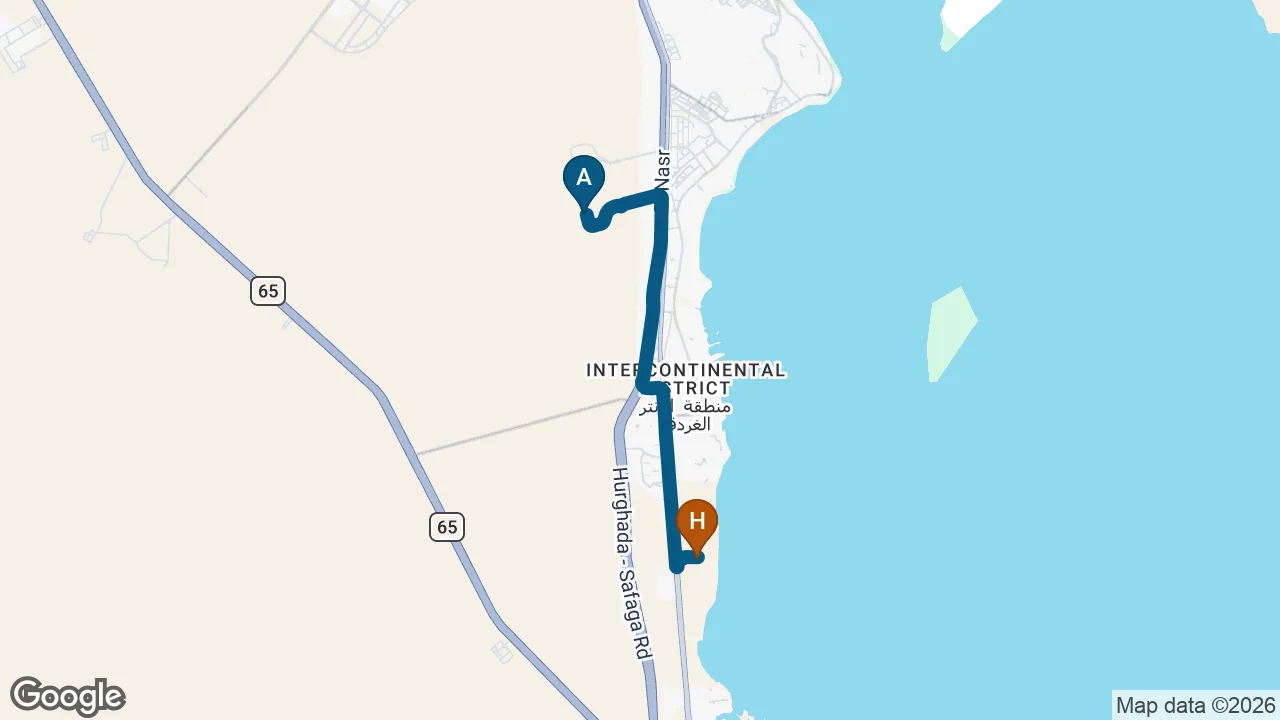 Driving route from Hurghada Airport to New Eagles Aqua Park